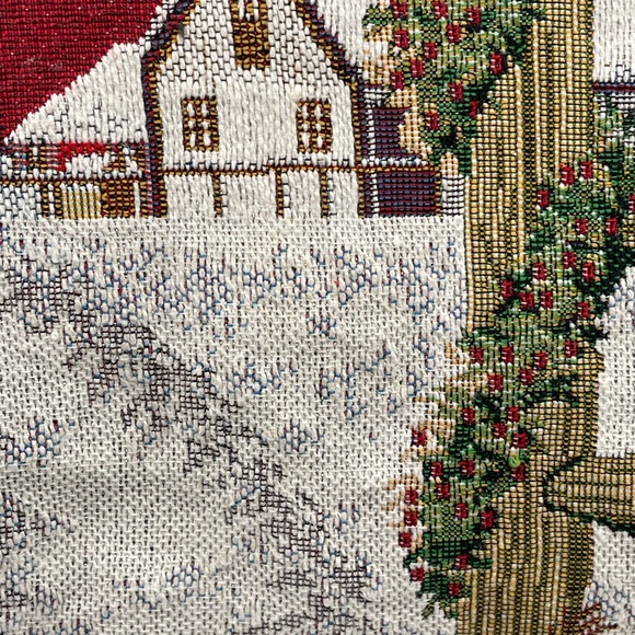 Needle Point Winter Farm Scene Throw Pillow 13.5” Sq - Picture 5 of 10